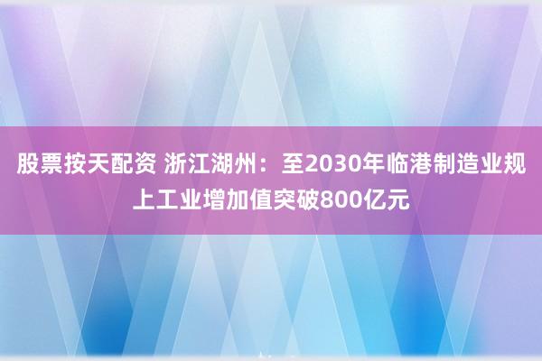 股票按天配资 浙江湖州：至2030年临港制造业规上工业增加值突破800亿元