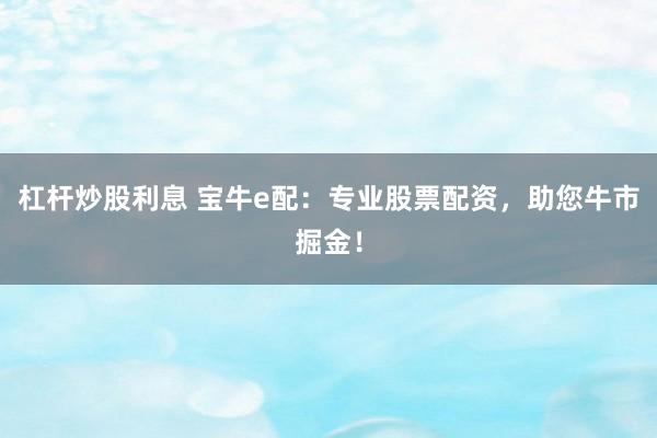 杠杆炒股利息 宝牛e配：专业股票配资，助您牛市掘金！