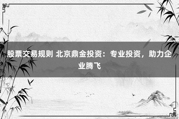 股票交易规则 北京鼎金投资：专业投资，助力企业腾飞