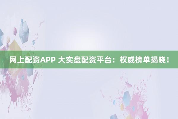 网上配资APP 大实盘配资平台：权威榜单揭晓！