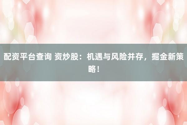 配资平台查询 资炒股：机遇与风险并存，掘金新策略！
