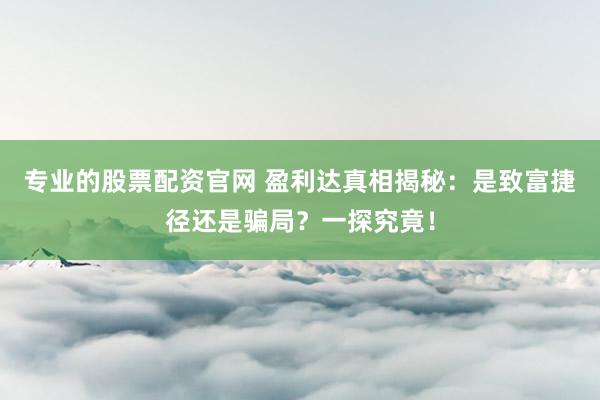 专业的股票配资官网 盈利达真相揭秘：是致富捷径还是骗局？一探究竟！