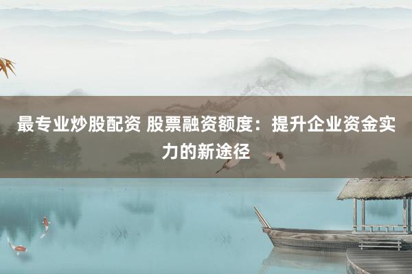 最专业炒股配资 股票融资额度：提升企业资金实力的新途径