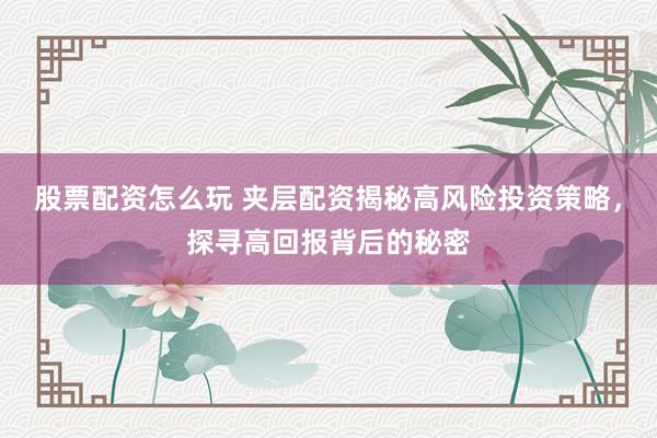 股票配资怎么玩 夹层配资揭秘高风险投资策略，探寻高回报背后的秘密