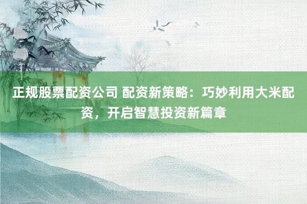 正规股票配资公司 配资新策略:巧妙利用大米配资,开启智慧投资新篇章