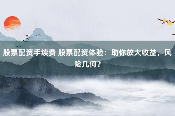股票配资手续费 股票配资体验:助你放大收益,风险几何?