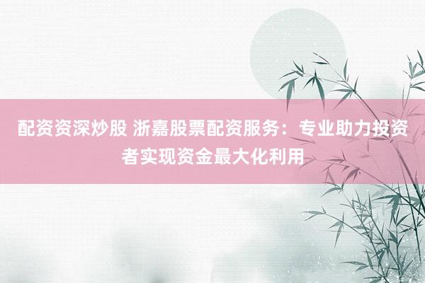 配资资深炒股 浙嘉股票配资服务：专业助力投资者实现资金最大化利用