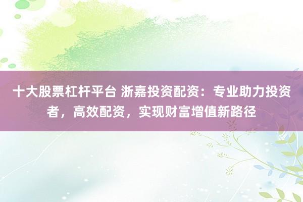 十大股票杠杆平台 浙嘉投资配资：专业助力投资者，高效配资，实现财富增值新路径