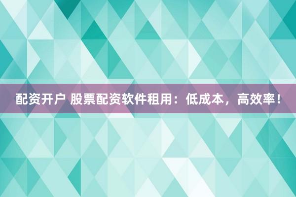 配资开户 股票配资软件租用：低成本，高效率！